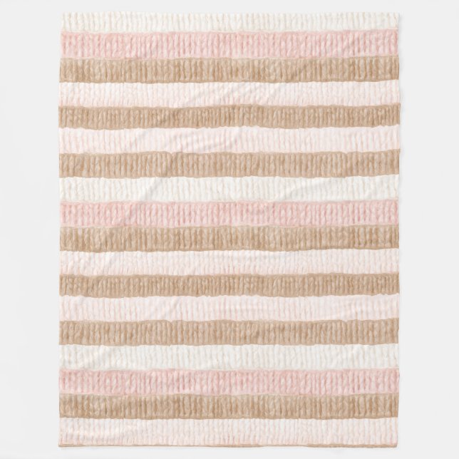 Rosa Creme Beige Streifen Fleecedecke (Vorderseite)