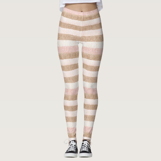 Rosa Creme Beige Streifen Leggings (Vorderseite)