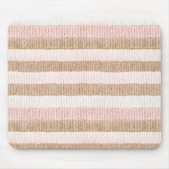 Rosa Creme Beige Streifen Mousepad (Vorne)