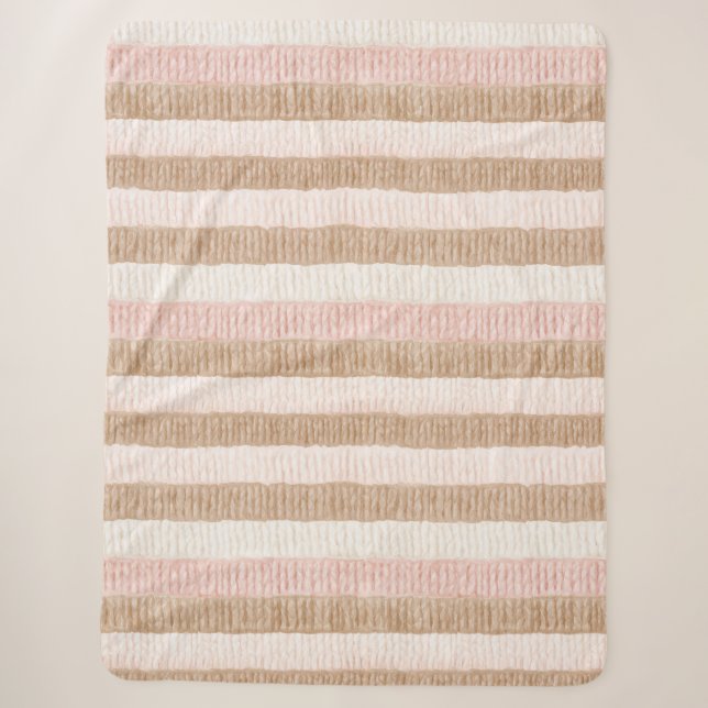 Rosa Creme Beige Streifen Sherpadecke (Vorderseite)