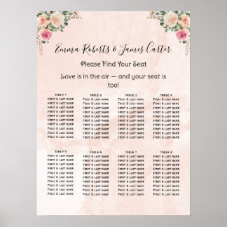 Rosa Creme Blumen Hochzeit Sitzpläne Poster