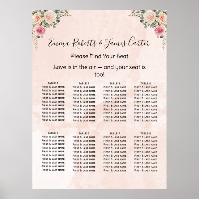 Rosa Creme Blumen Hochzeit Sitzpläne Poster (Vorne)