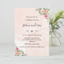 Rosa Creme Blumen Hochzeitseinladung Elegant