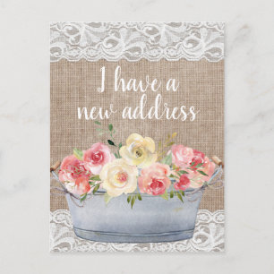Rosa Creme Blumen Metalltopf Adressänderung Postkarte