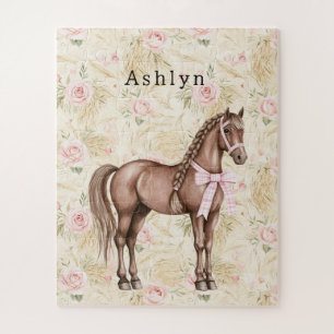 Rosa Creme Blumen Pferd Puzzle