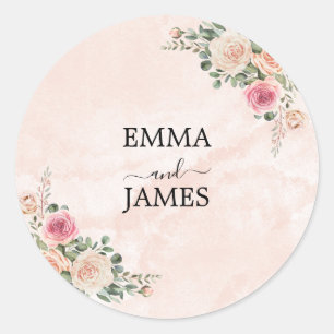 Rosa Creme Blumen Rosen Hochzeitsaufkleber Runder Aufkleber