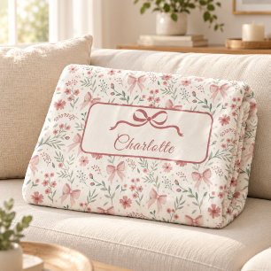 Rosa Creme Blumen-Schleifen-Toile-Landhaus-Stil-Sc Fleecedecke