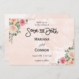 Rosa Creme Blumengarten Hochzeit Save the Date Einladung