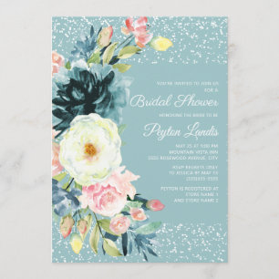 Rosa Creme Blumengestardust Aquamarines Brautparty Einladung
