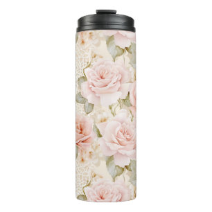 Rosa Creme-Blush-Rosen Florale Brautparty Thermosbecher
