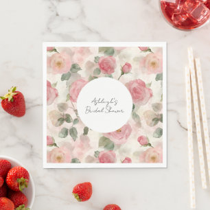 Rosa Creme-Blush-Rosen Florale Hochzeitsdusche Serviette
