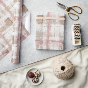 Rosa Creme Braune Abstrakte Streifen Geburtstag Geschenkpapier