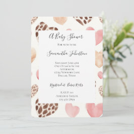 Rosa Creme Brown Leopard Hearts Baby Dusche Einladung