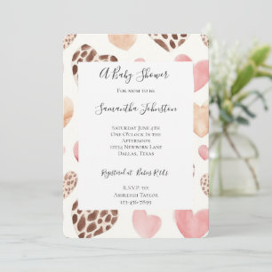 Rosa Creme Brown Leopard Hearts Baby Dusche Einladung