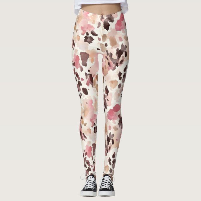 Rosa Creme Brown Leopard Leggings (Vorderseite)