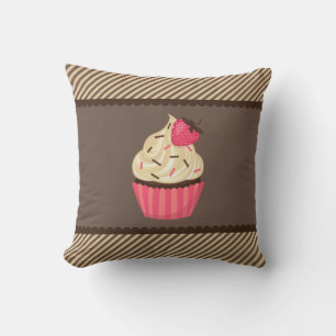 Rosa Creme Brown Streifen Erdbeere Cupcake Kissen