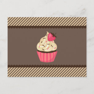 Rosa Creme Brown Streifen Erdbeere Cupcake Postkarte