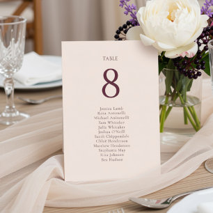 Rosa Creme & Burgund   Elegante Florale Hochzeit  Tischnummer