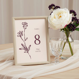 Rosa Creme & Burgund   Elegante Florale Hochzeit Tischnummer