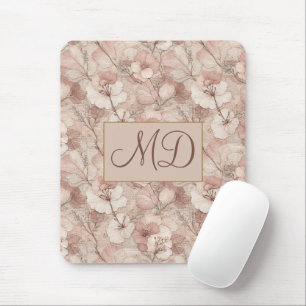 Rosa Creme Cottagecore Vintage Blumenmuster Mousepad