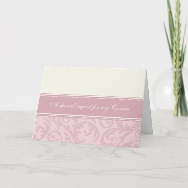 Rosa Creme Cousin Bridesmaid Einladungskarte (Vorderseite)