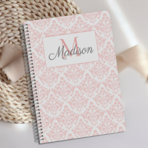 Rosa Creme Damast Süß Weiblich Trendige Monogramm Planer