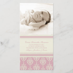 Rosa Creme danken Ihnen Baby-Duschen-Foto-Karten Dankeskarte