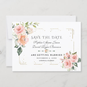 Rosa Creme Floral Gold Glitter Rahmen Hochzeit Save The Date