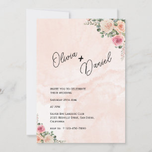 Rosa Creme Floral Rustikale Hochzeit Einladung