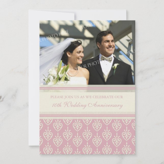 Rosa Creme Foto 10 Jahre Party Einladung (Vorderseite)