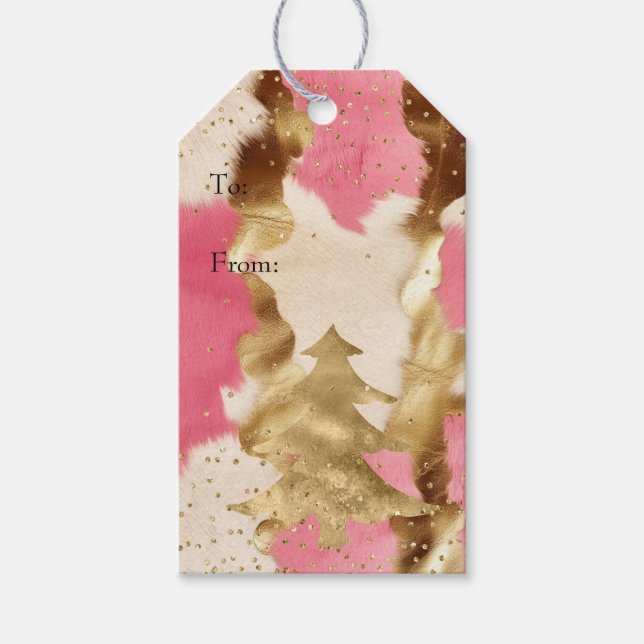 Rosa Creme Gold Cowhide Tree Geschenkanhänger (Vorderseite)