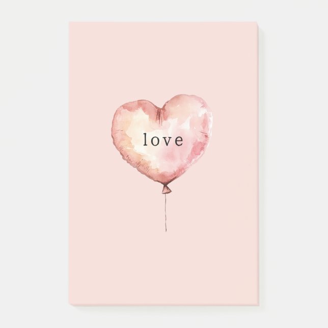 Rosa Creme-Herzballon Post-it Klebezettel (Vorderseite)