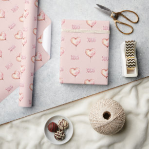 Rosa Creme-Herzballon XOXO Geschenkpapier