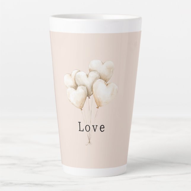 Rosa Creme Herzen Ballons Liebe Milchtasse (Vorderseite)