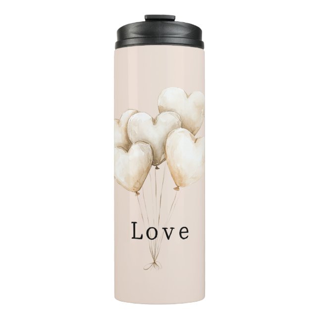Rosa Creme Herzen Ballons Liebe Thermosbecher (Vorderseite)