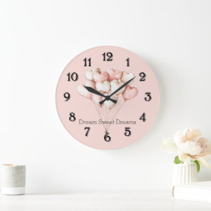Rosa Creme Herzen Luftballons   Große Wanduhr