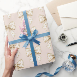 Rosa Creme Herzen Schleifen Geburtstag Geschenkpapier