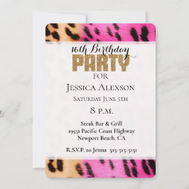 Rosa Creme Leopard Gold Glitzer Party Einladung