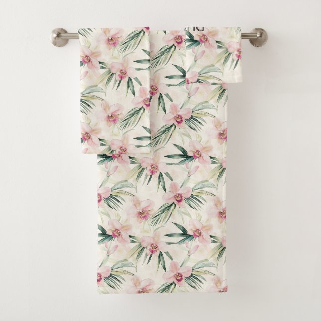 Rosa Creme-Orchideen-Blüten  Badhandtuch Set (Insitu)