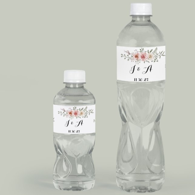 Rosa Creme Rose Grafisches Blumendesign Wasser Wasserflaschenetikett (Von Creator hochgeladen)