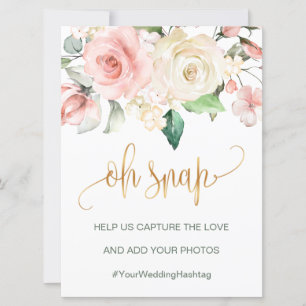Rosa-creme Rosen Oh snap Schild/Hashtag Hochzeitsk Einladung
