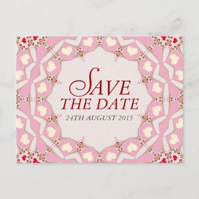 Rosa Creme Rotes Herz Save the Date Postkarte (Vorderseite)