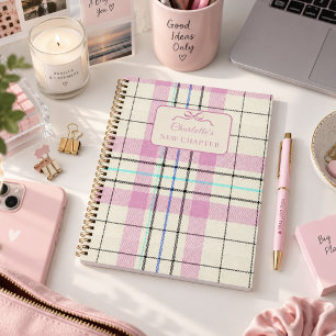 Rosa Creme-Schleifen-Karo-Tartan Neuer Abschnitt Notizbuch