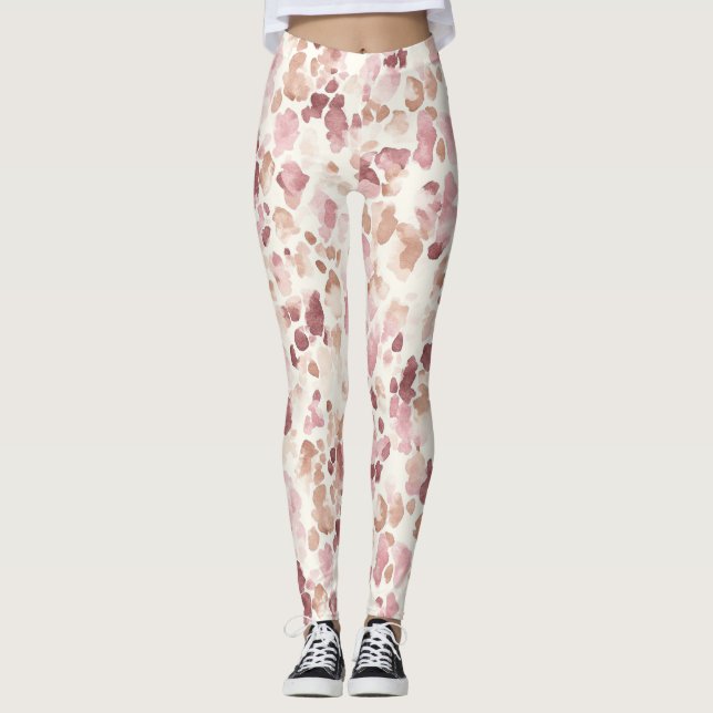 Rosa Creme Schokolade Braun Abstrakt Leopard Tier Leggings (Vorderseite)