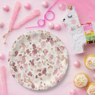 Rosa Creme Schokolade Braun Abstrakt Leopard Tier Pappteller