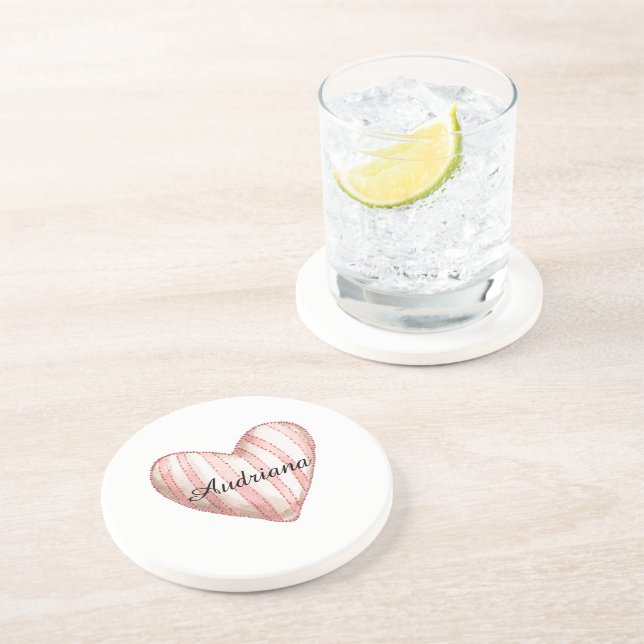 Rosa Creme Streifen Herz Getränkeuntersetzer (Seite)