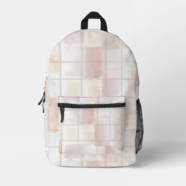 Rosa Creme-Tan-Quadrate Bedruckter Rucksack (Vorderseite)