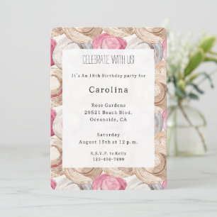 Rosa Creme Weiße Strohhüte Geburtstag Einladung