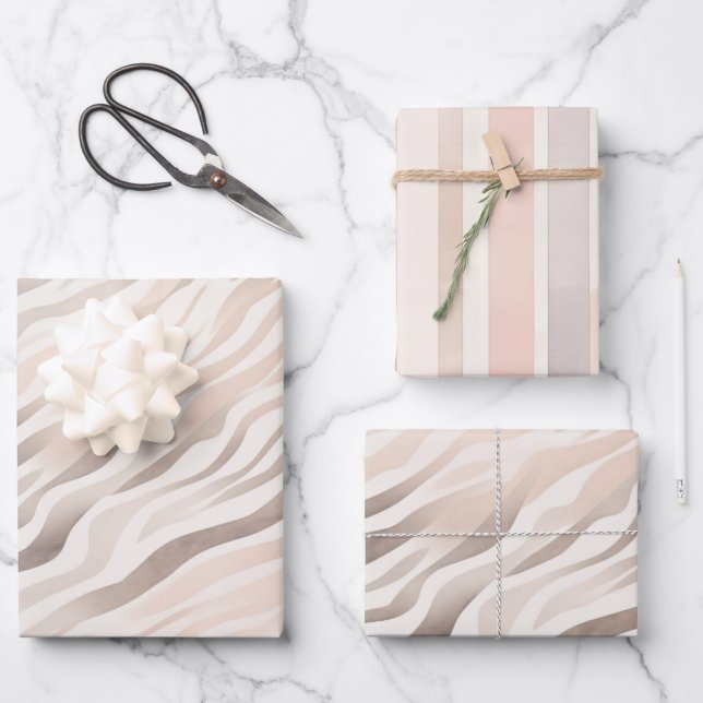 Rosa Creme Zebra Animal Print Birthday Geschenkpapier Set (Vorderseite)