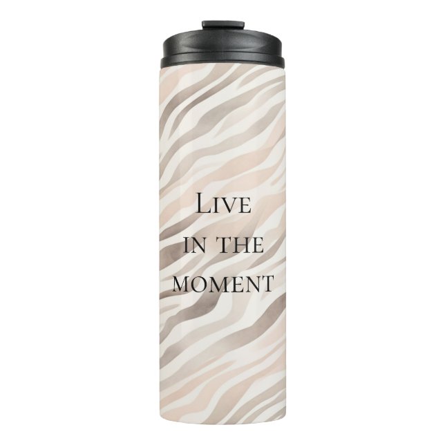 Rosa Creme Zebra Animal Print Thermosbecher (Vorderseite)